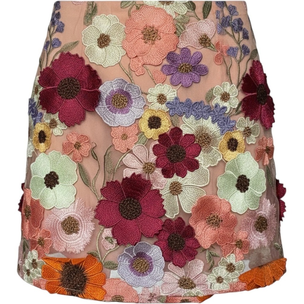 Altar'd State 3D Floral Applique Embroidered Mesh Mini Skirt Blush JS5748AS S